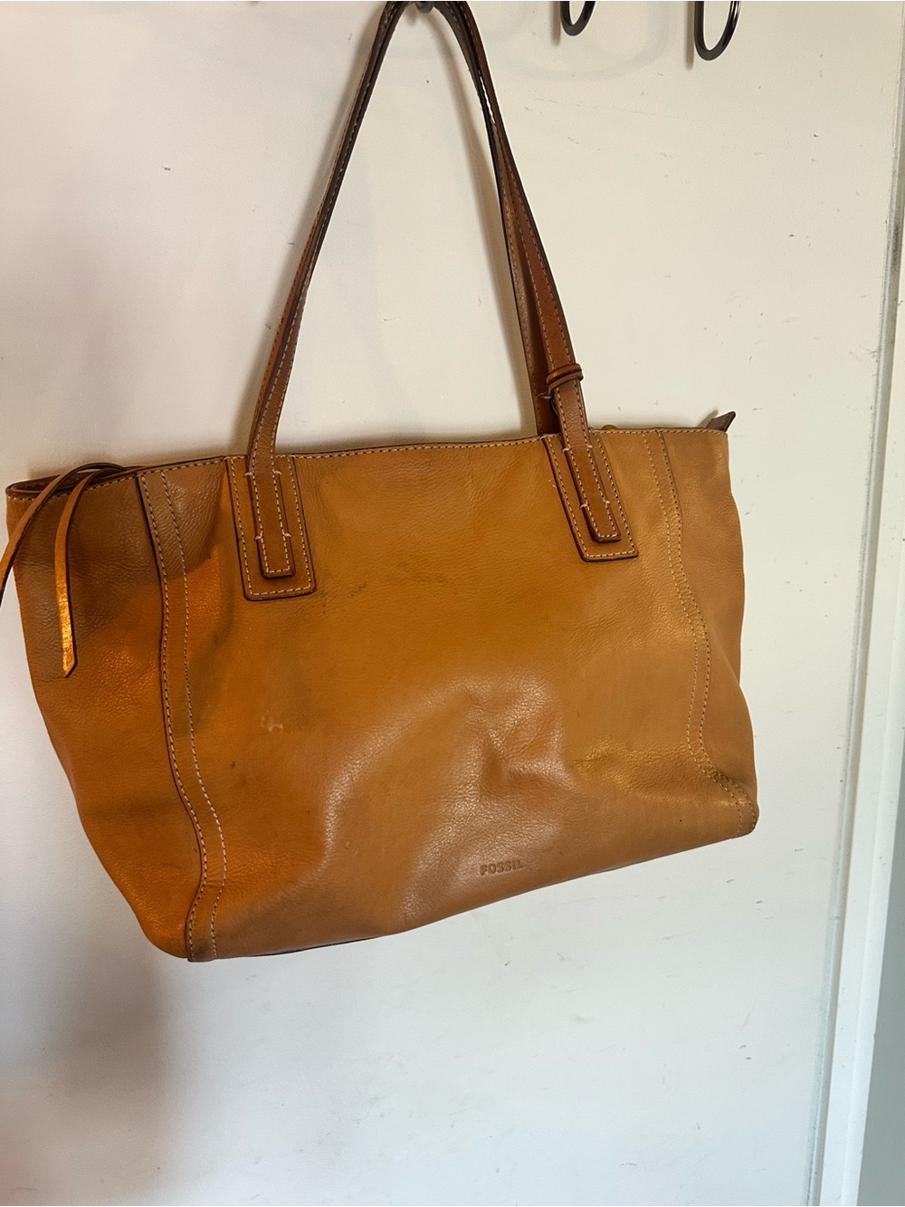 Fossil Cognac Leather Tote with Double Handles & 3 long wallets